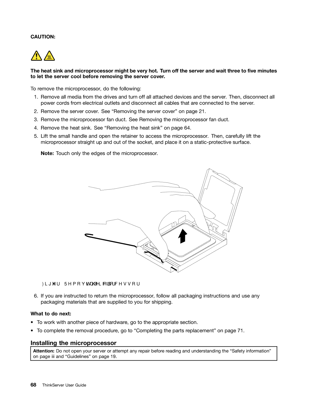 Lenovo 1046, 1047, 1045, 1048 manual Installing the microprocessor, Removing the microprocessor 