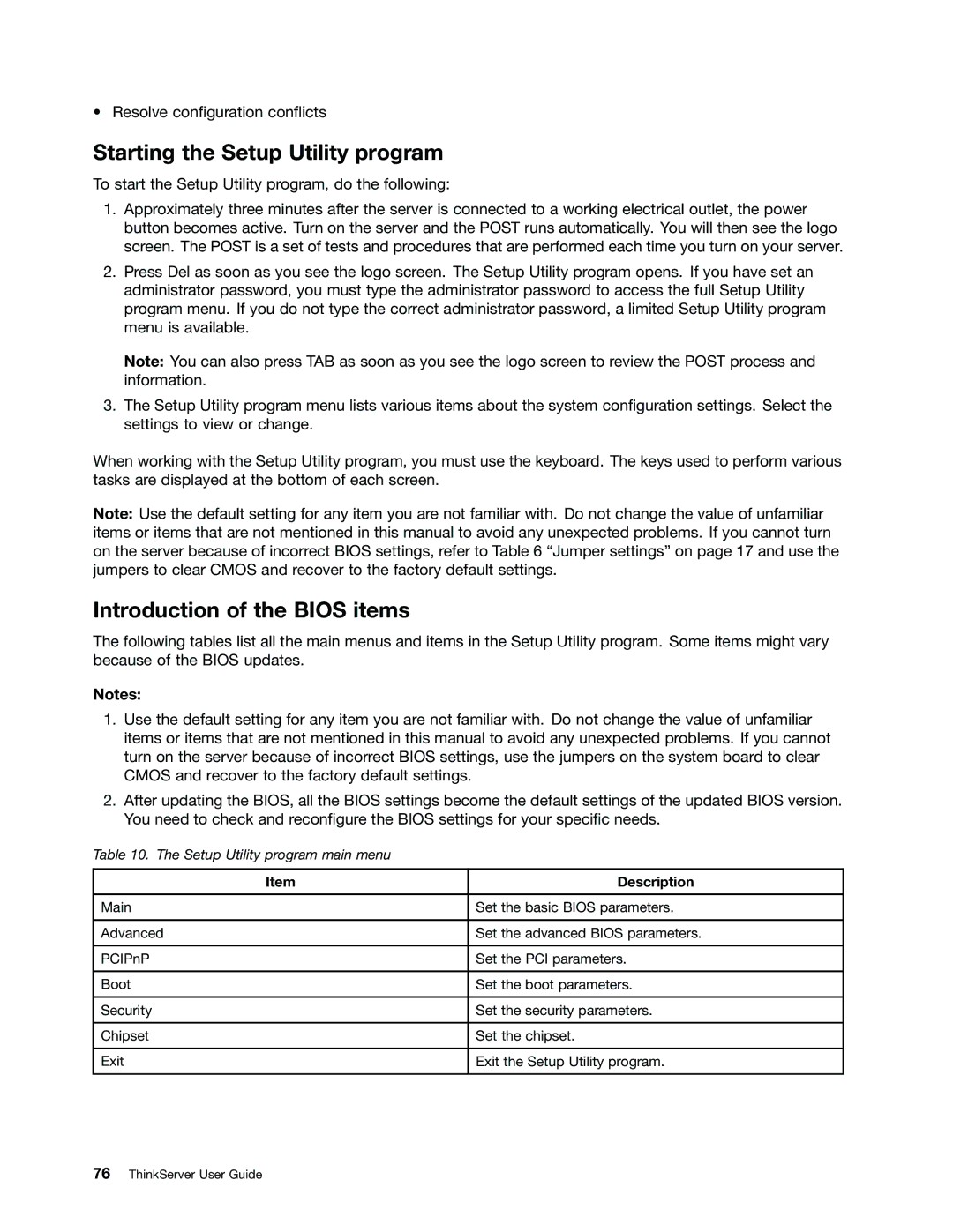 Lenovo 1046, 1047, 1045, 1048 manual Starting the Setup Utility program, Introduction of the Bios items 