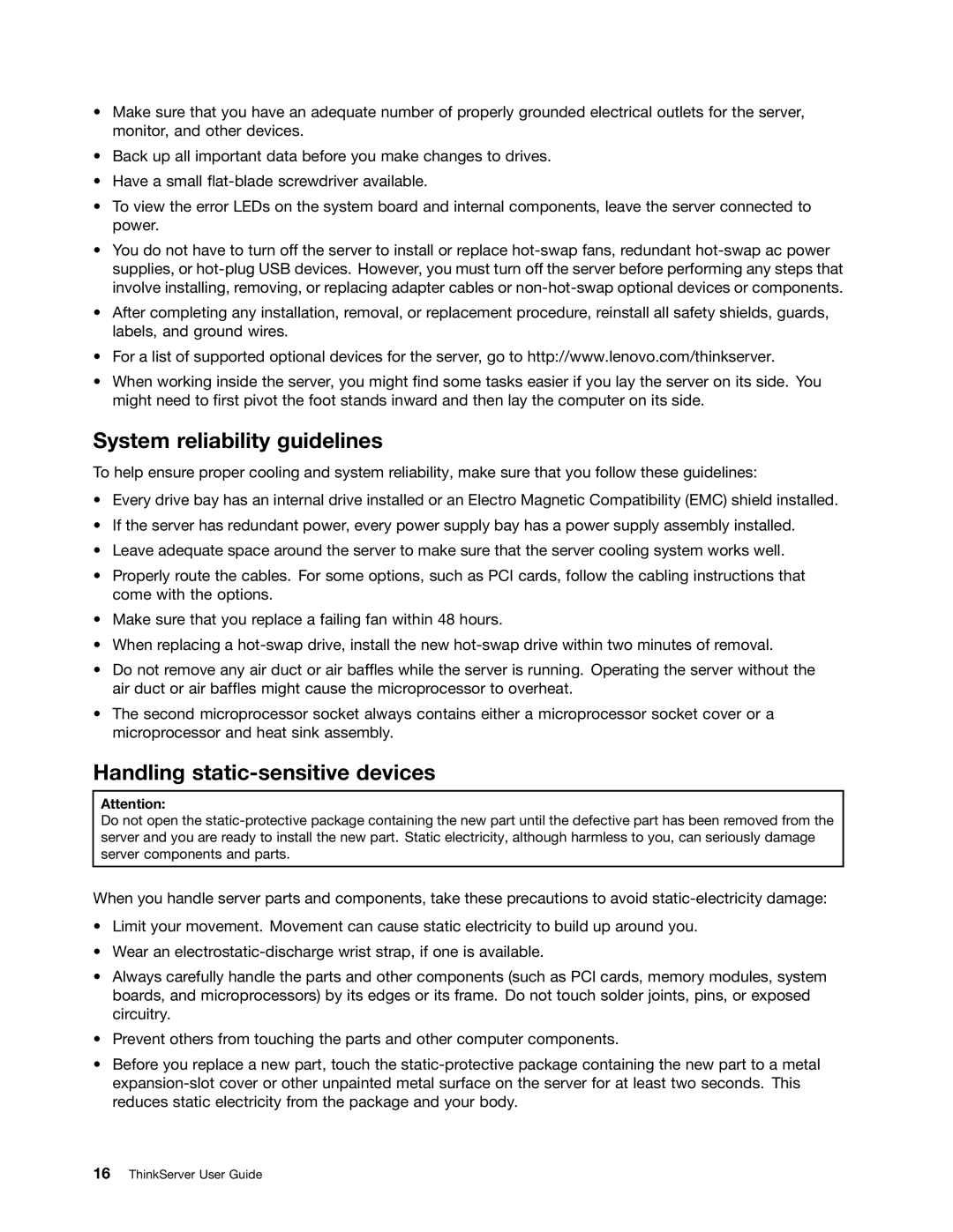 Lenovo 1098, 1105, 1100, 1106 manual System reliability guidelines, Handling static-sensitive devices 