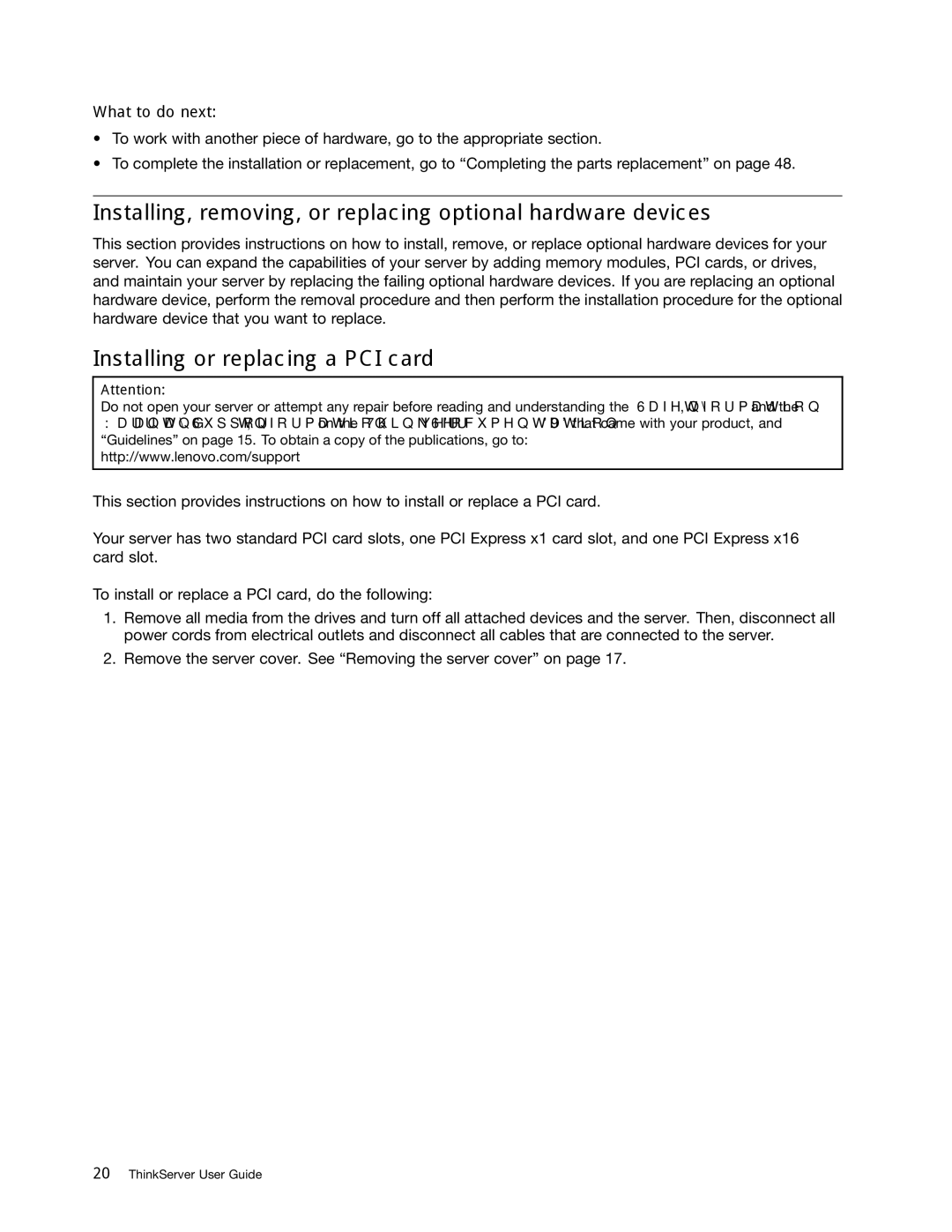 Lenovo 1098, 1105, 1100 Installing, removing, or replacing optional hardware devices, Installing or replacing a PCI card 