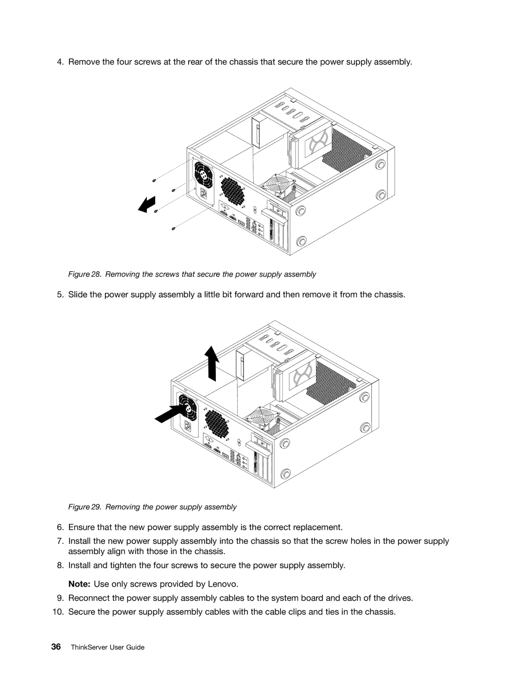 Lenovo 1098, 1105, 1100, 1106 manual Removing the screws that secure the power supply assembly 