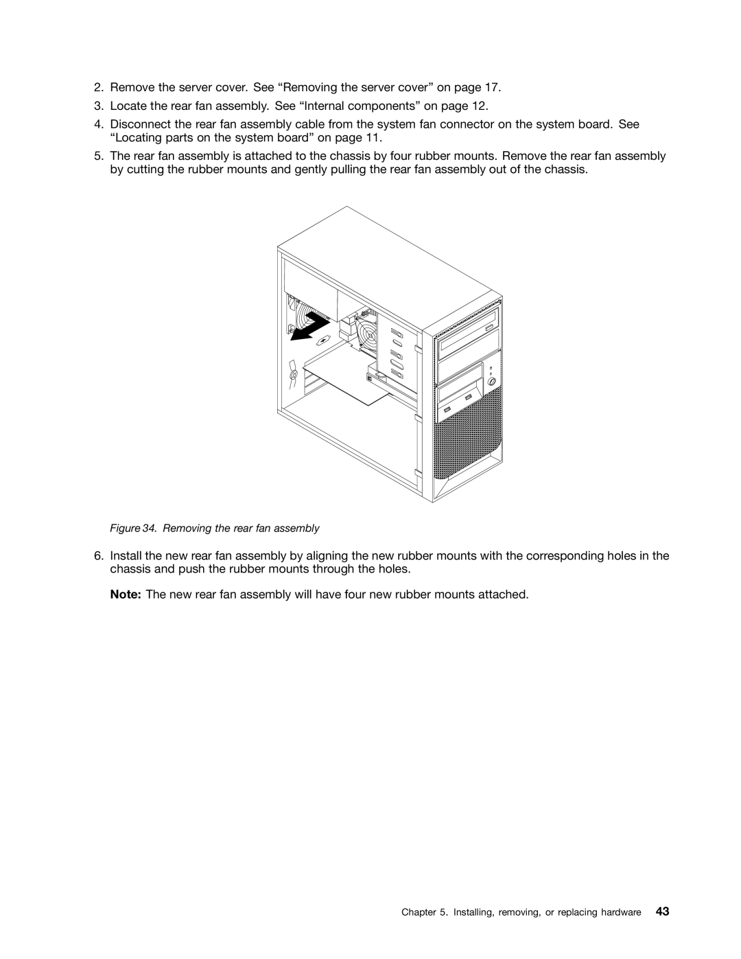 Lenovo 1106, 1098, 1105, 1100 manual Removing the rear fan assembly 