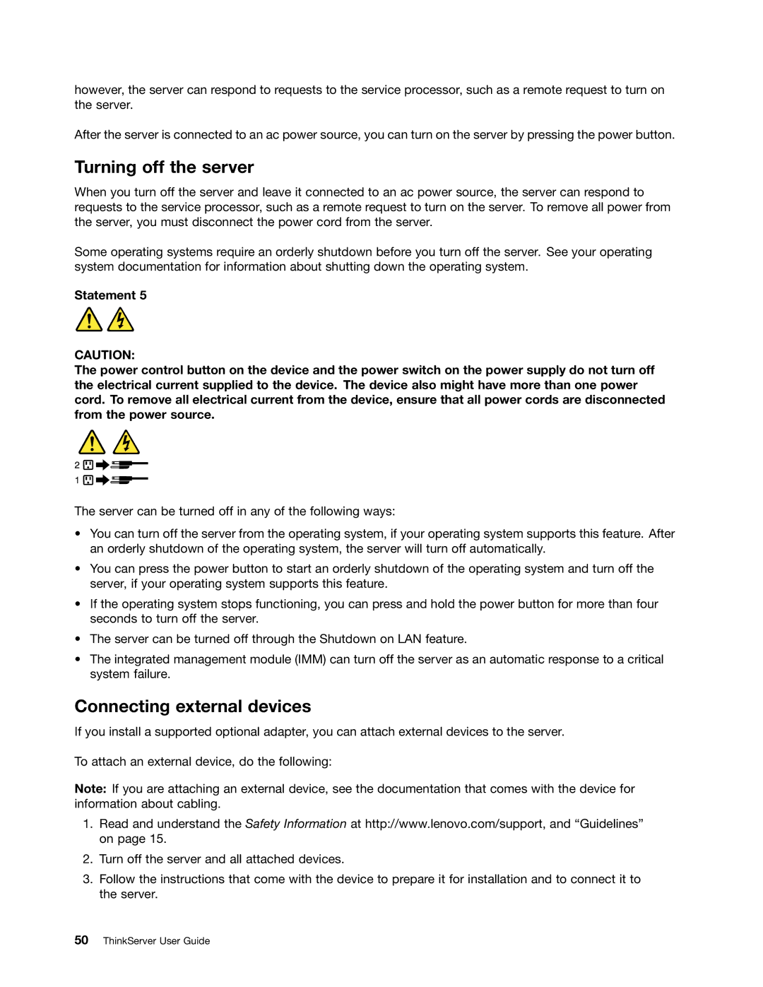 Lenovo 1100, 1098, 1105, 1106 manual Turning off the server, Connecting external devices 