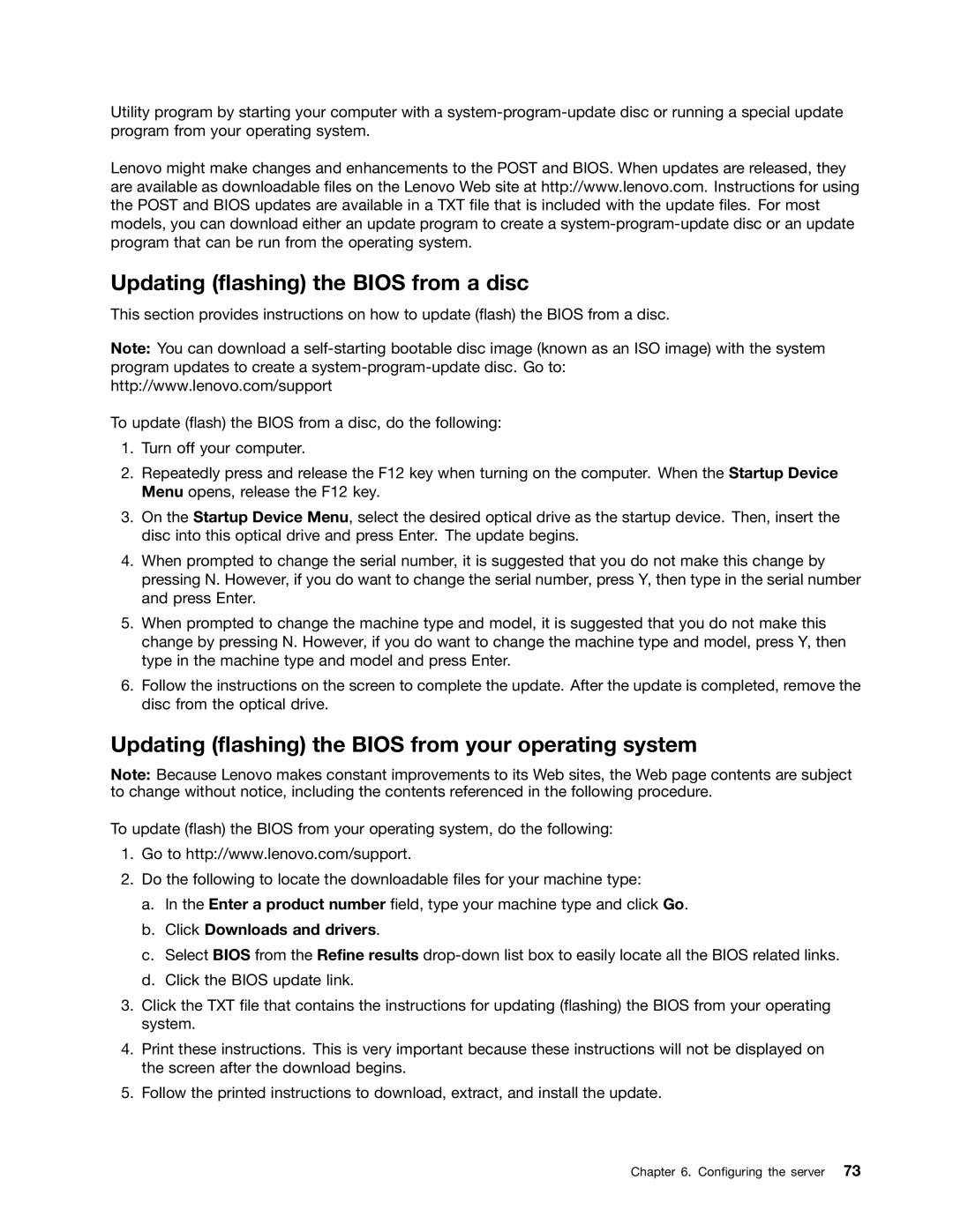 Lenovo 1105, 1098, 1100, 1106 Updating flashing the Bios from a disc, Updating flashing the Bios from your operating system 