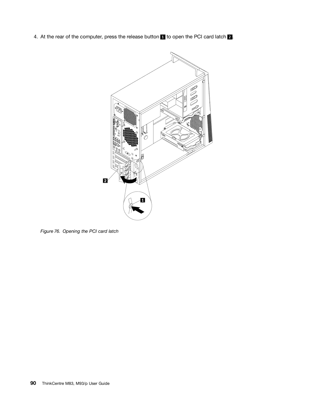 Lenovo 10AB000KUS manual Opening the PCI card latch 