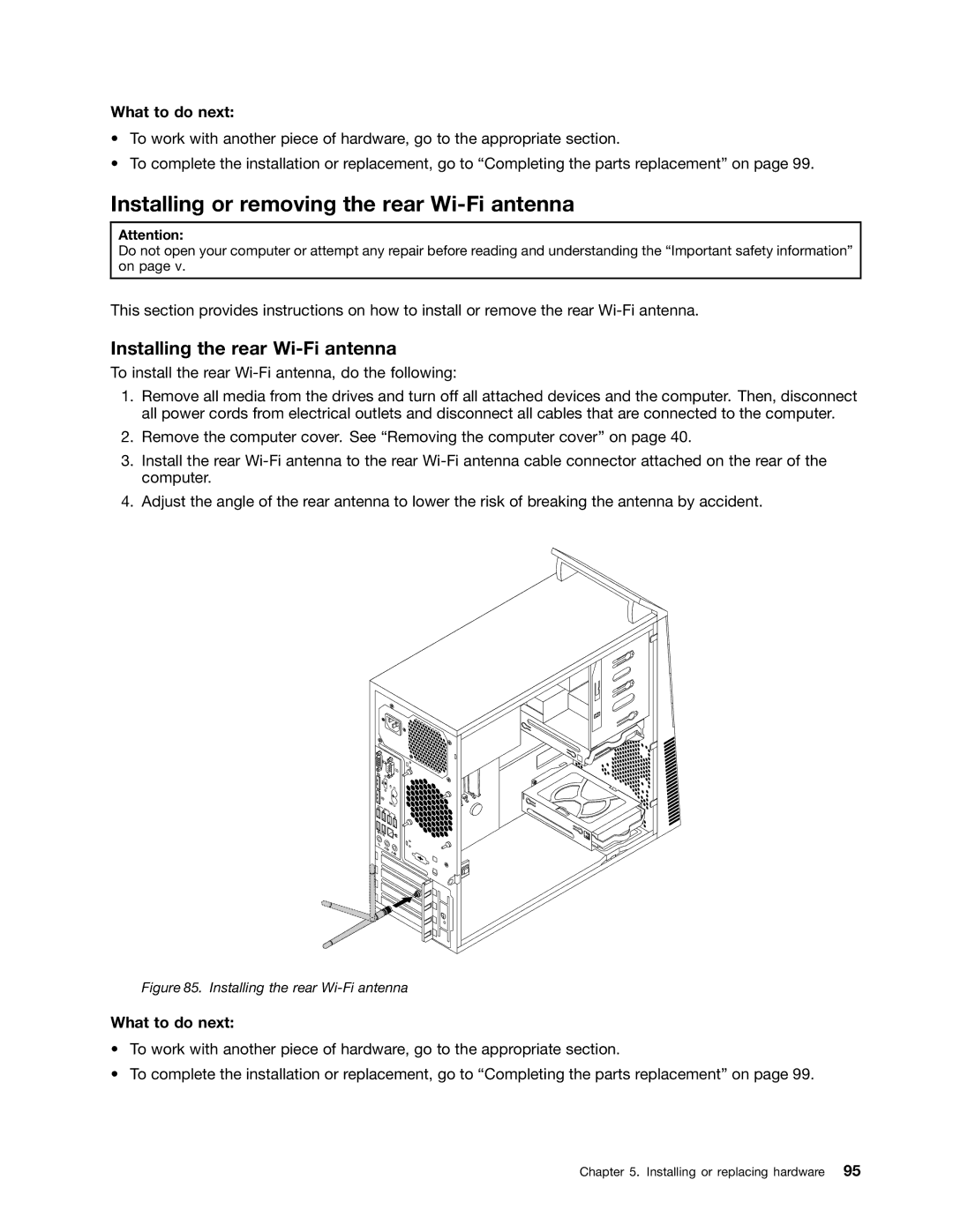 Lenovo 10AB000KUS manual Installing or removing the rear Wi-Fi antenna, Installing the rear Wi-Fi antenna 