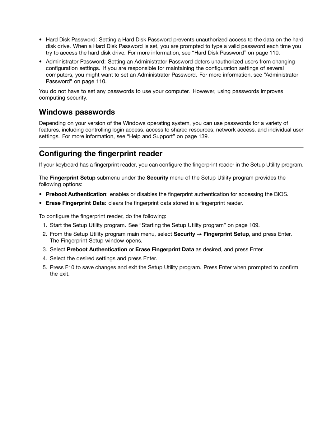 Lenovo 10AB000KUS manual Windows passwords, Configuring the fingerprint reader, Using and understanding firewalls 