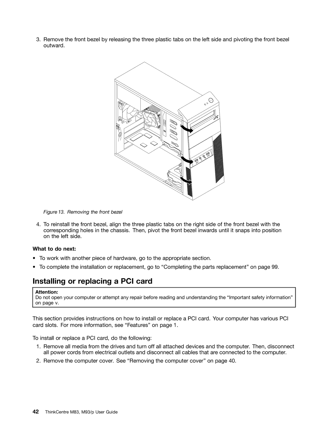 Lenovo 10AB000KUS manual Installing or replacing a PCI card, What to do next 