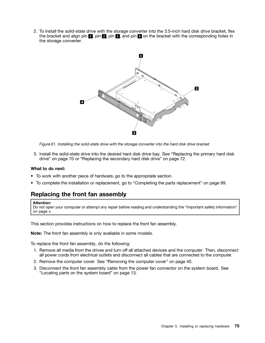 Lenovo 10AB000KUS manual Replacing the front fan assembly 