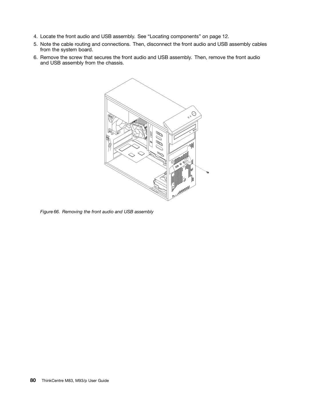 Lenovo 10AB000KUS manual Removing the front audio and USB assembly 