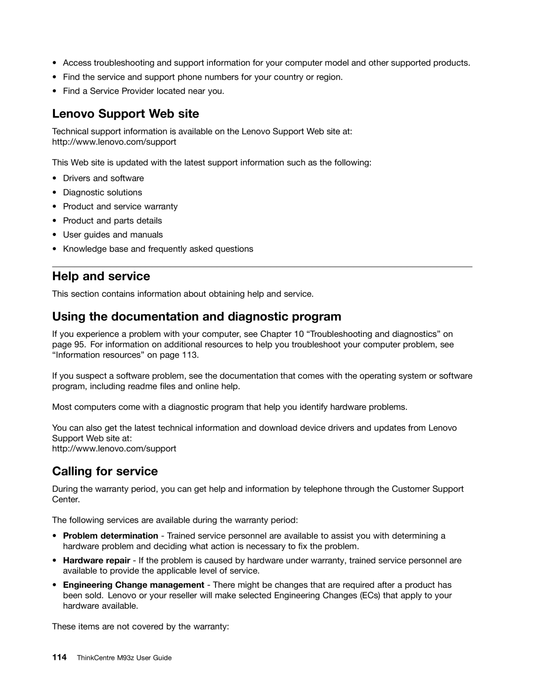 Lenovo 10AD0006US, 10AF0005US Lenovo Support Web site, Help and service, Using the documentation and diagnostic program 