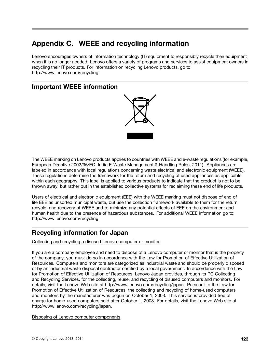 Lenovo 10AD0006US Appendix C. Weee and recycling information, Important Weee information, Recycling information for Japan 