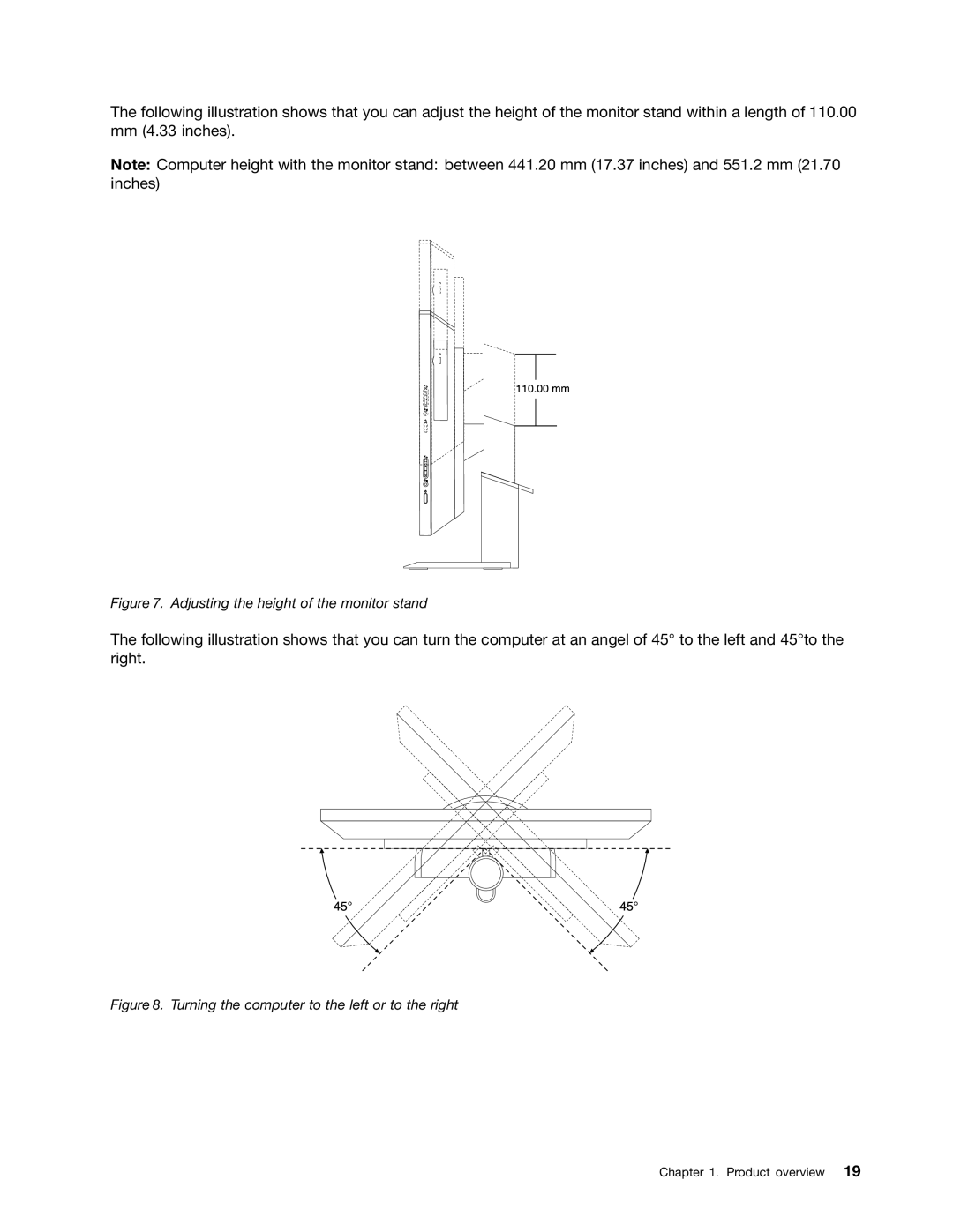 Lenovo 10AF0005US, 10AD0006US, 10AC0011US manual Adjusting the height of the monitor stand 