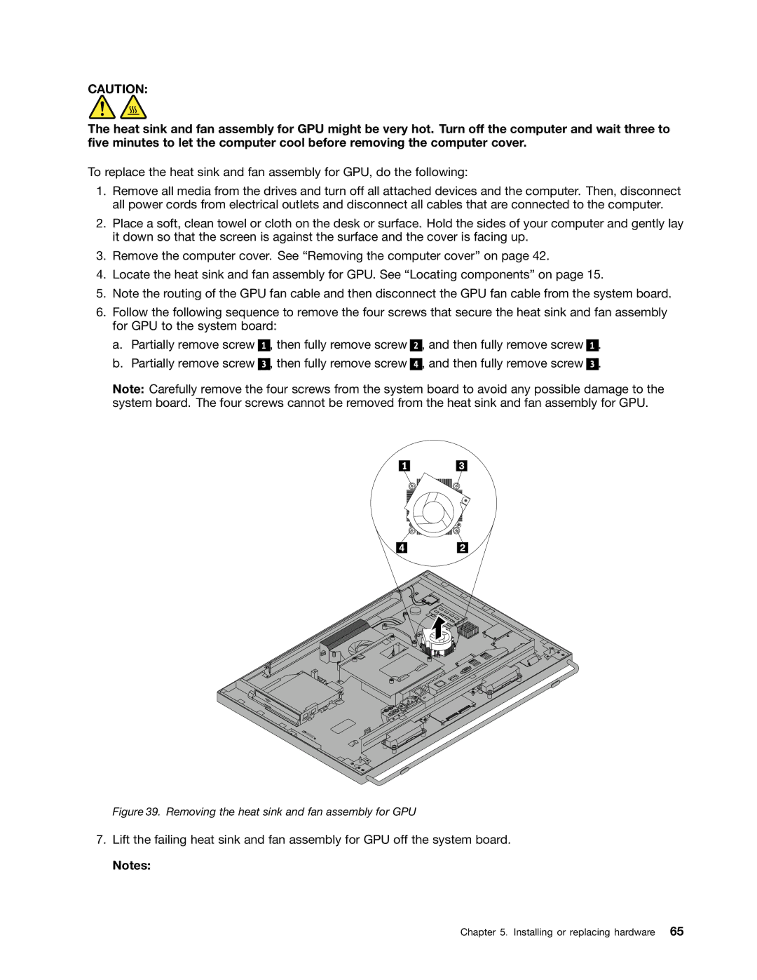 Lenovo 10AC0011US, 10AD0006US, 10AF0005US manual Removing the heat sink and fan assembly for GPU 