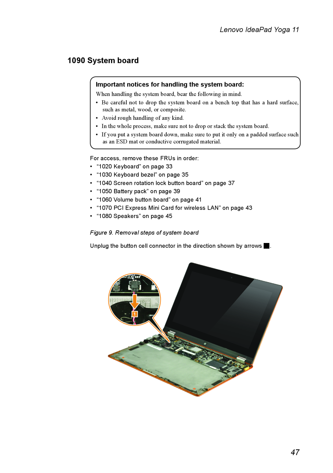 Lenovo 11 manual System board, Important notices for handling the system board, Removal steps of system board 