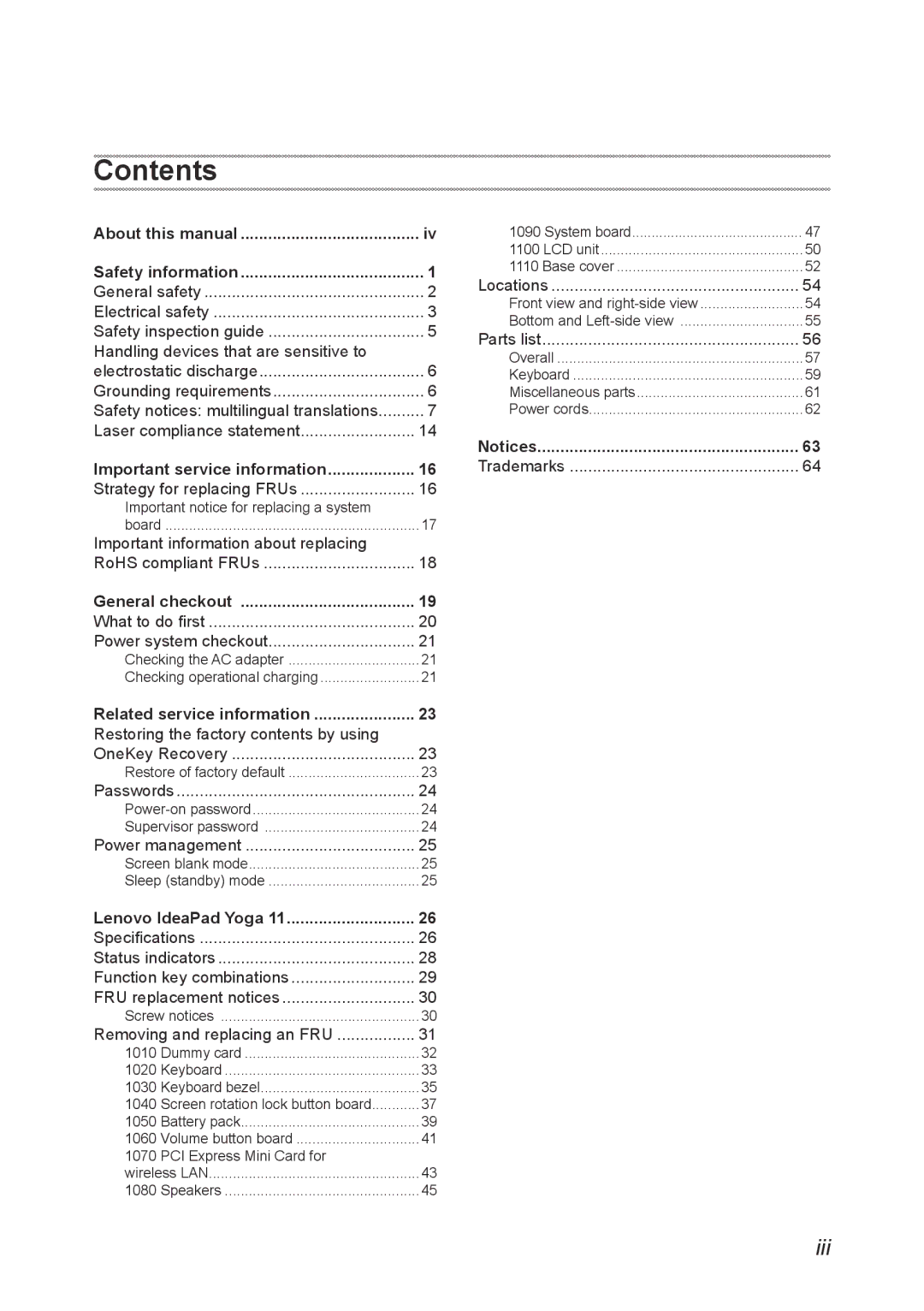 Lenovo 11 manual Contents 