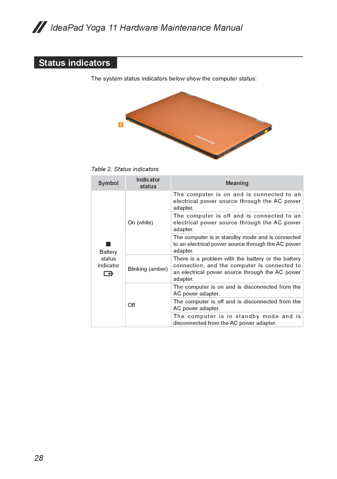 Lenovo 11 manual Status indicators 