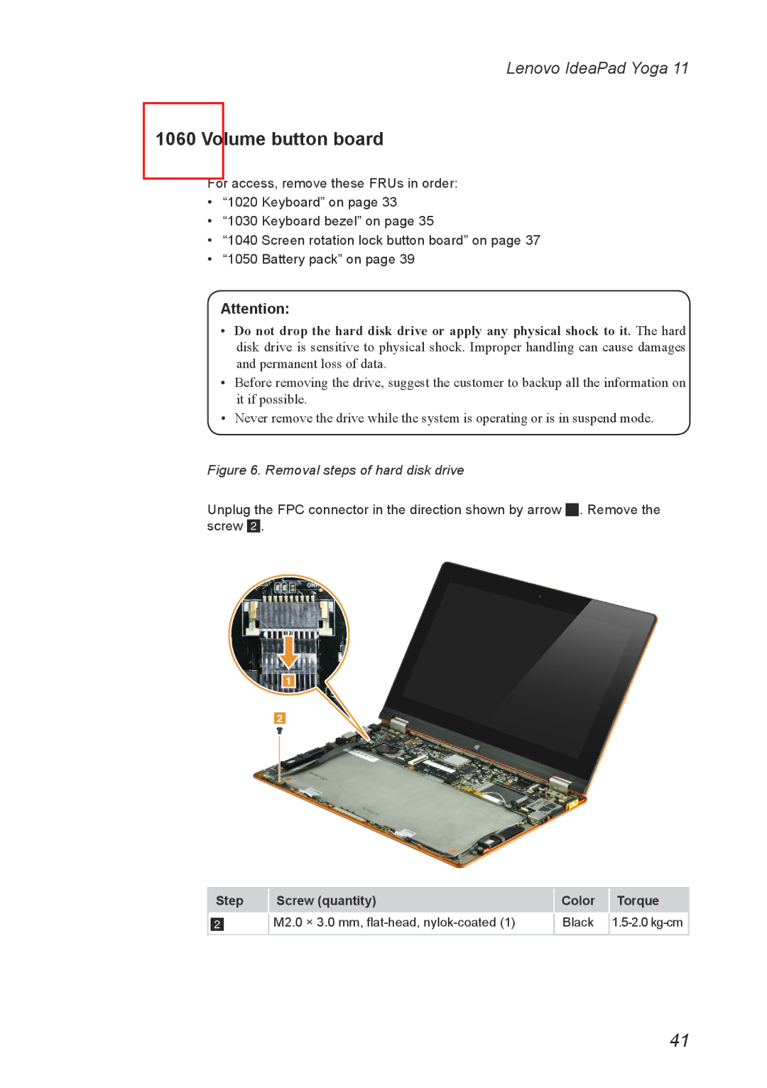 Lenovo 11 manual Volume button board, Removal steps of hard disk drive 