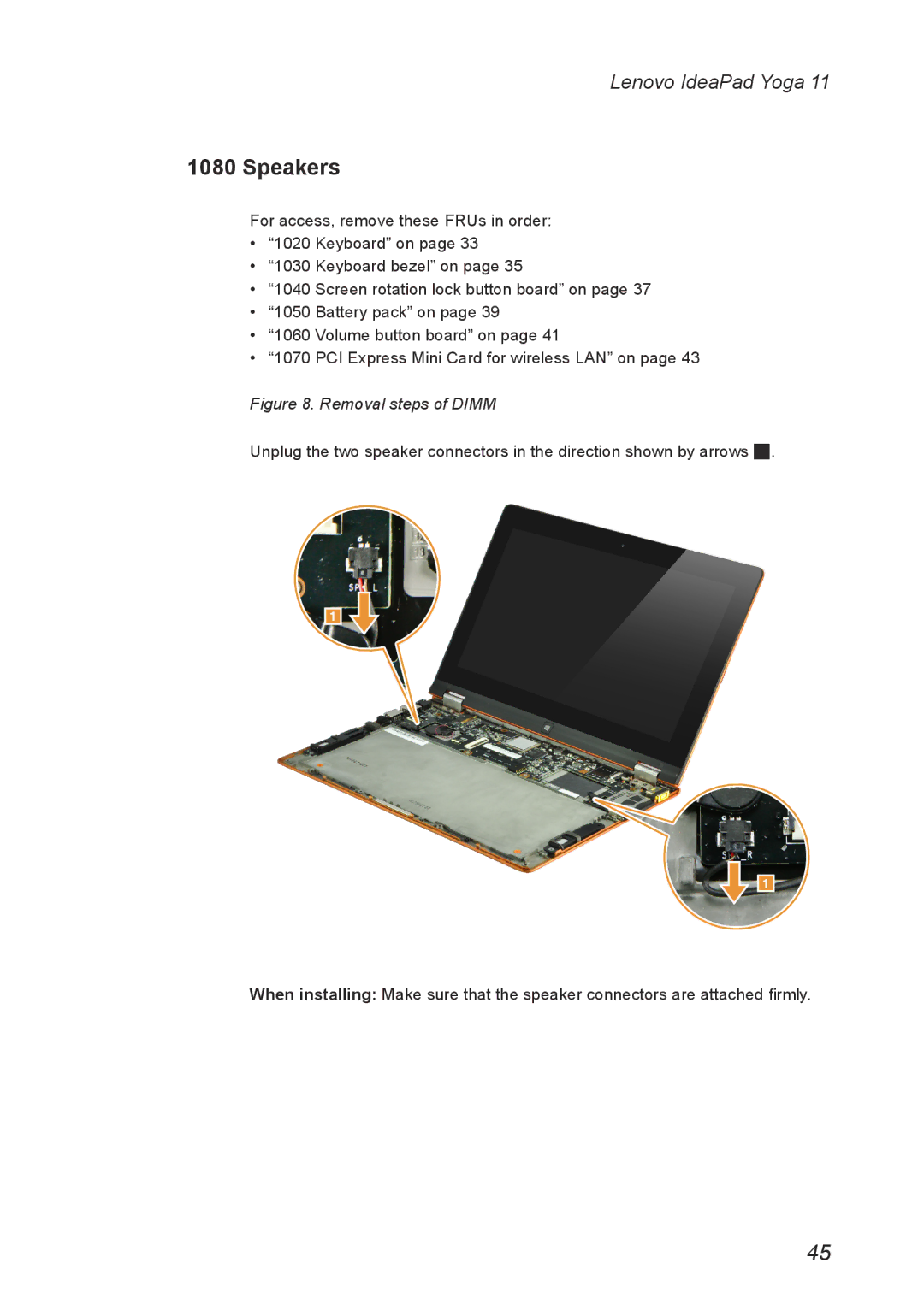 Lenovo 11 manual Speakers, Removal steps of Dimm 