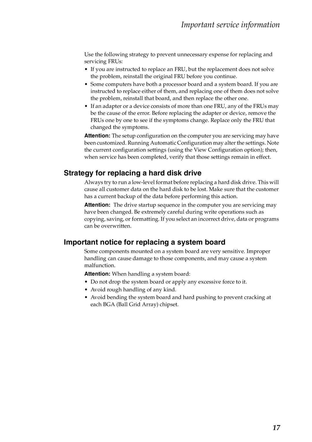 Lenovo 13 manual Strategy for replacing a hard disk drive, Important notice for replacing a system board 