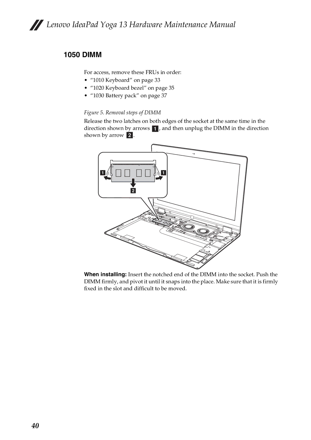 Lenovo 13 manual Removal steps of Dimm 