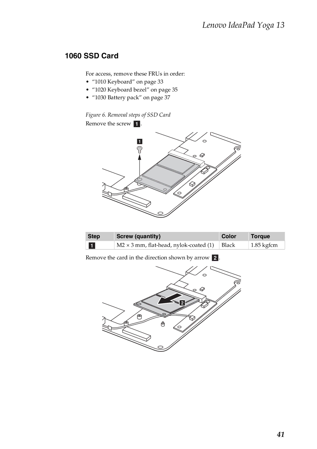 Lenovo 13 manual Removal steps of SSD Card 