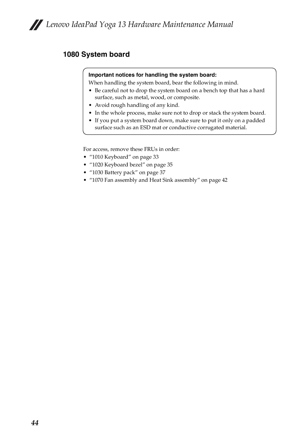 Lenovo 13 manual System board, Important notices for handling the system board 