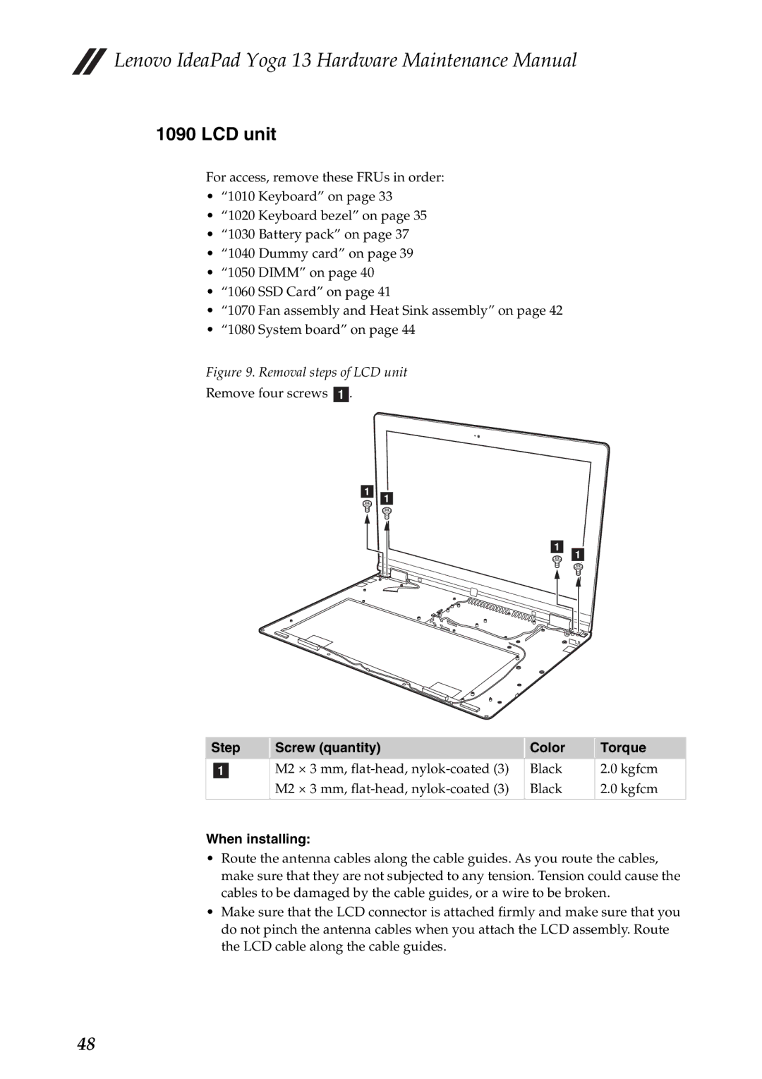 Lenovo 13 manual LCD unit, When installing 