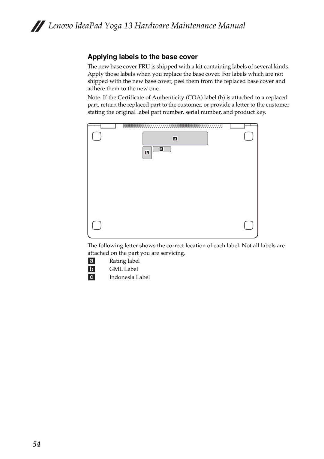 Lenovo 13 manual Applying labels to the base cover 