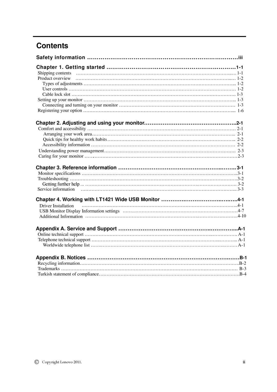 Lenovo 1452DB6 manual Contents, Safety information ……………………………………………………………………iii 