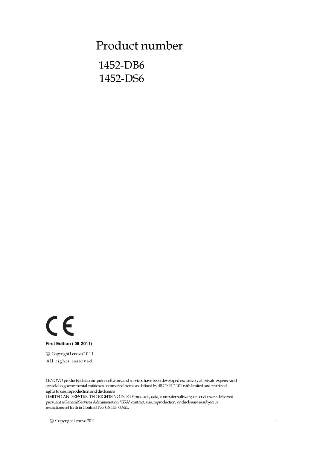 Lenovo 1452DB6 manual Product number 