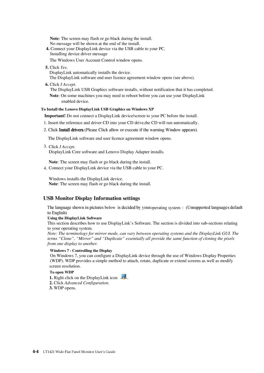 Lenovo 1452DB6 manual USB Monitor Display Information settings 