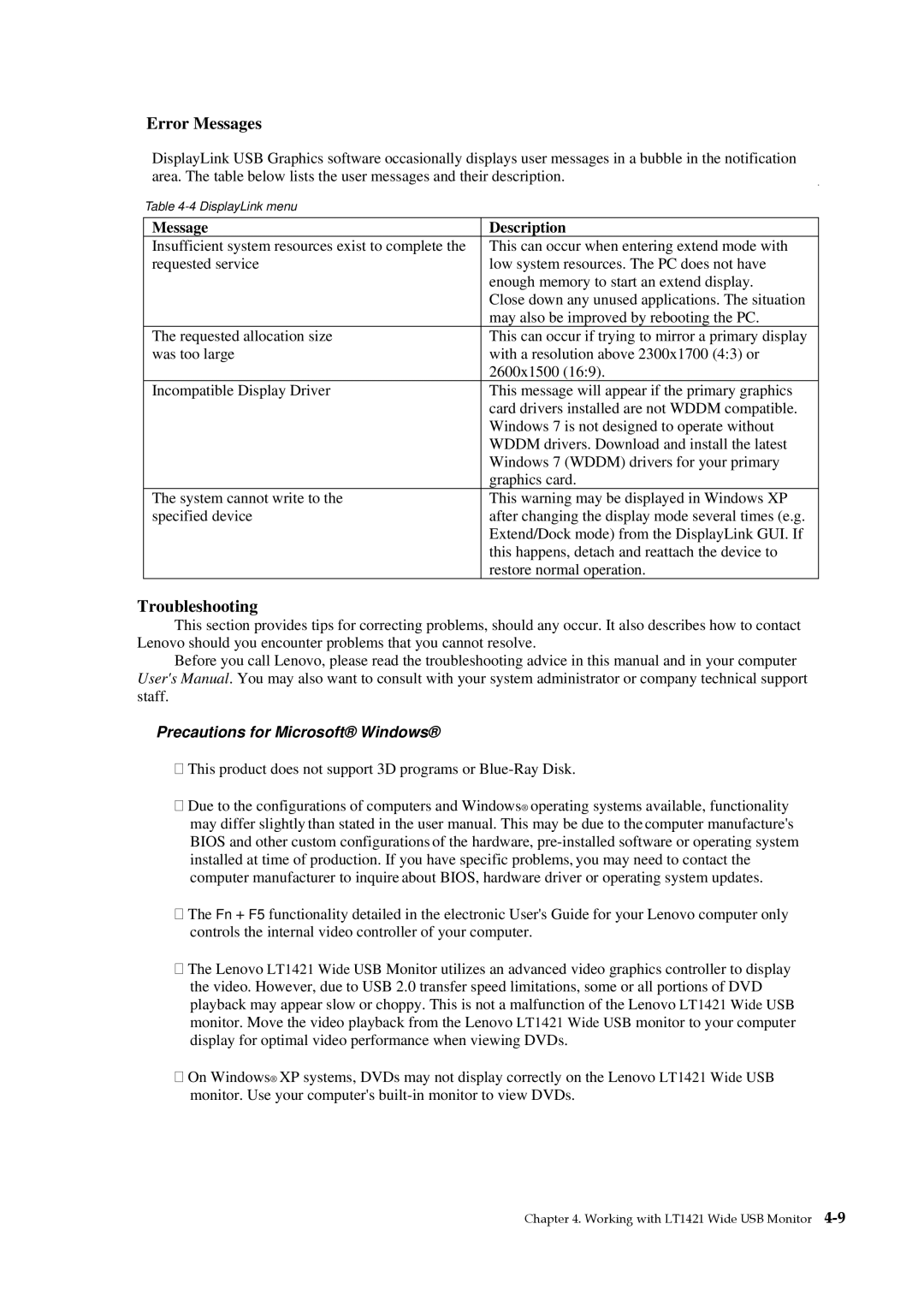 Lenovo 1452DB6 manual Error Messages, Troubleshooting 