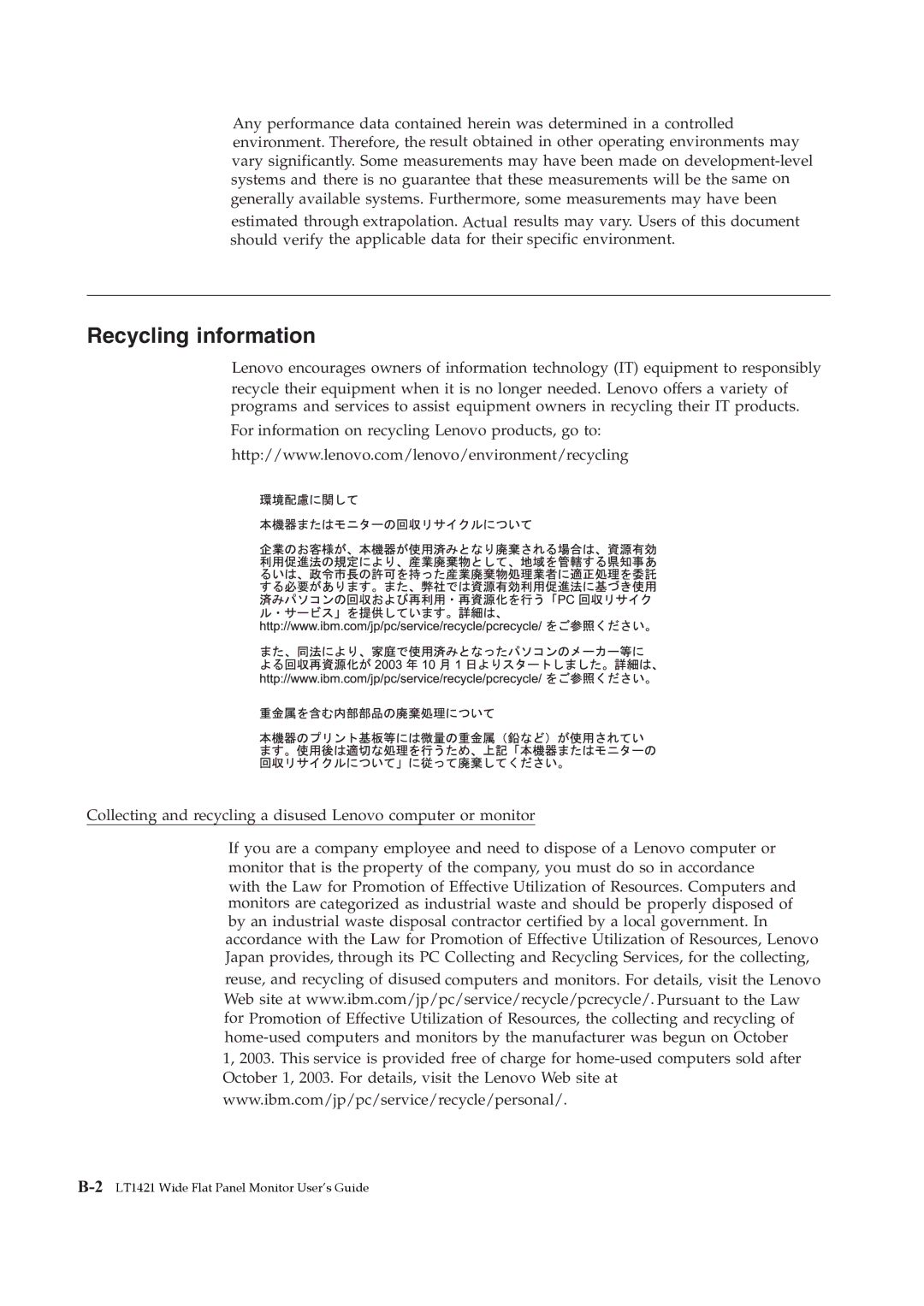 Lenovo 1452DB6 manual Recycling information 