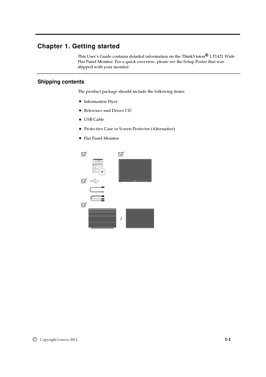 Lenovo 1452DB6 manual Getting started, Shipping contents 