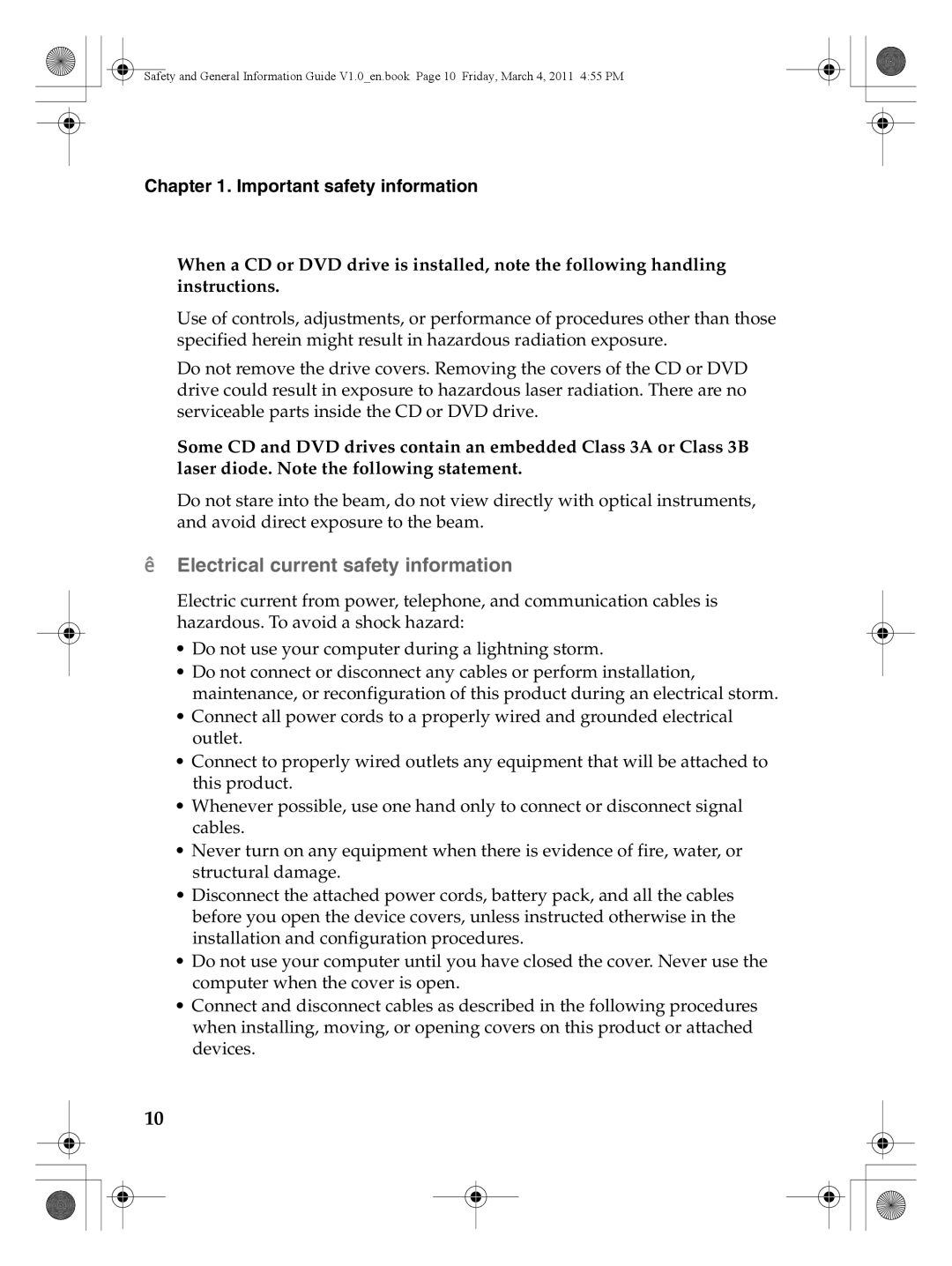 Lenovo 147500112 manual „ Electrical current safety information 