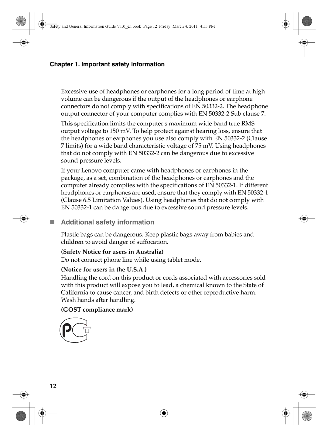 Lenovo 147500112 manual „ Additional safety information, Safety Notice for users in Australia 