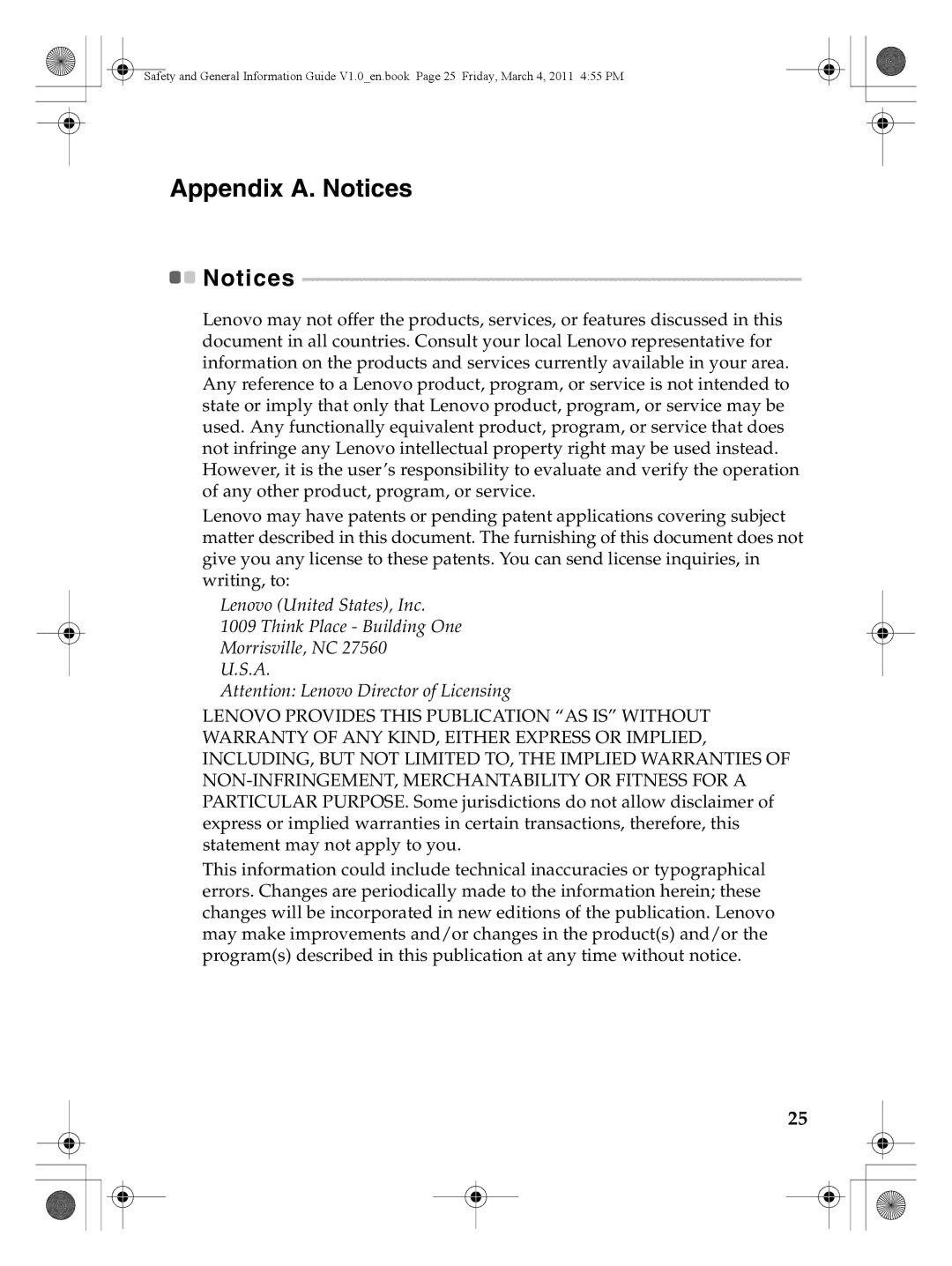 Lenovo 147500112 manual Appendix A. Notices 