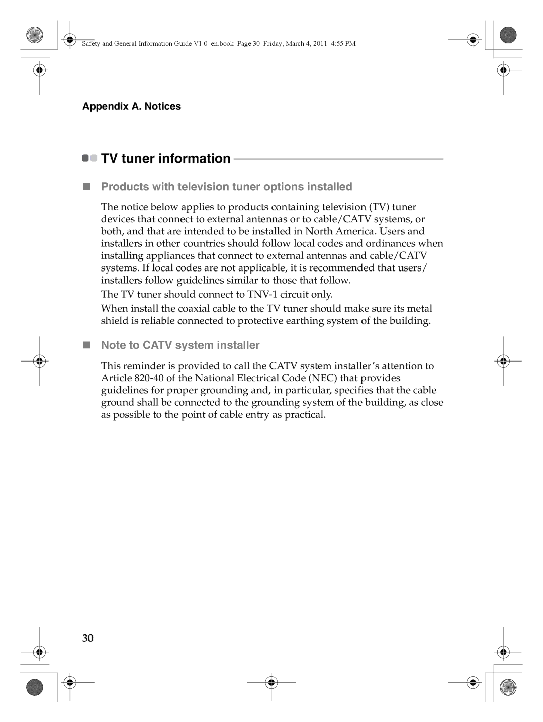 Lenovo 147500112 manual TV tuner information, „ Products with television tuner options installed 