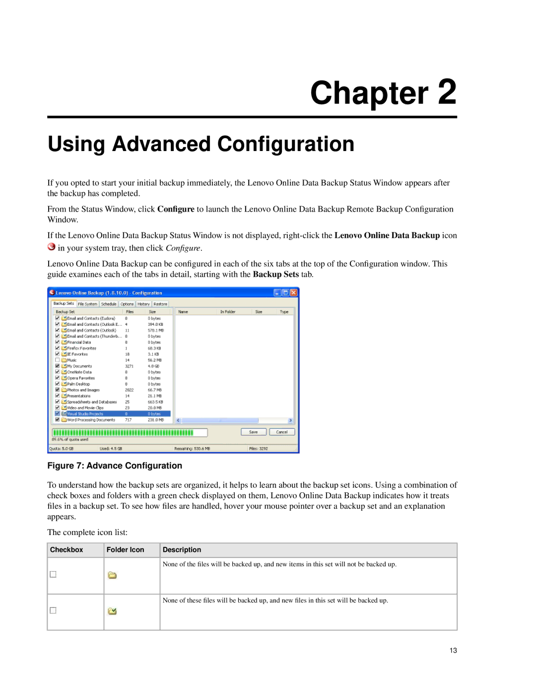 Lenovo 1.8.14 manual Using Advanced Configuration, Checkbox Folder Icon 