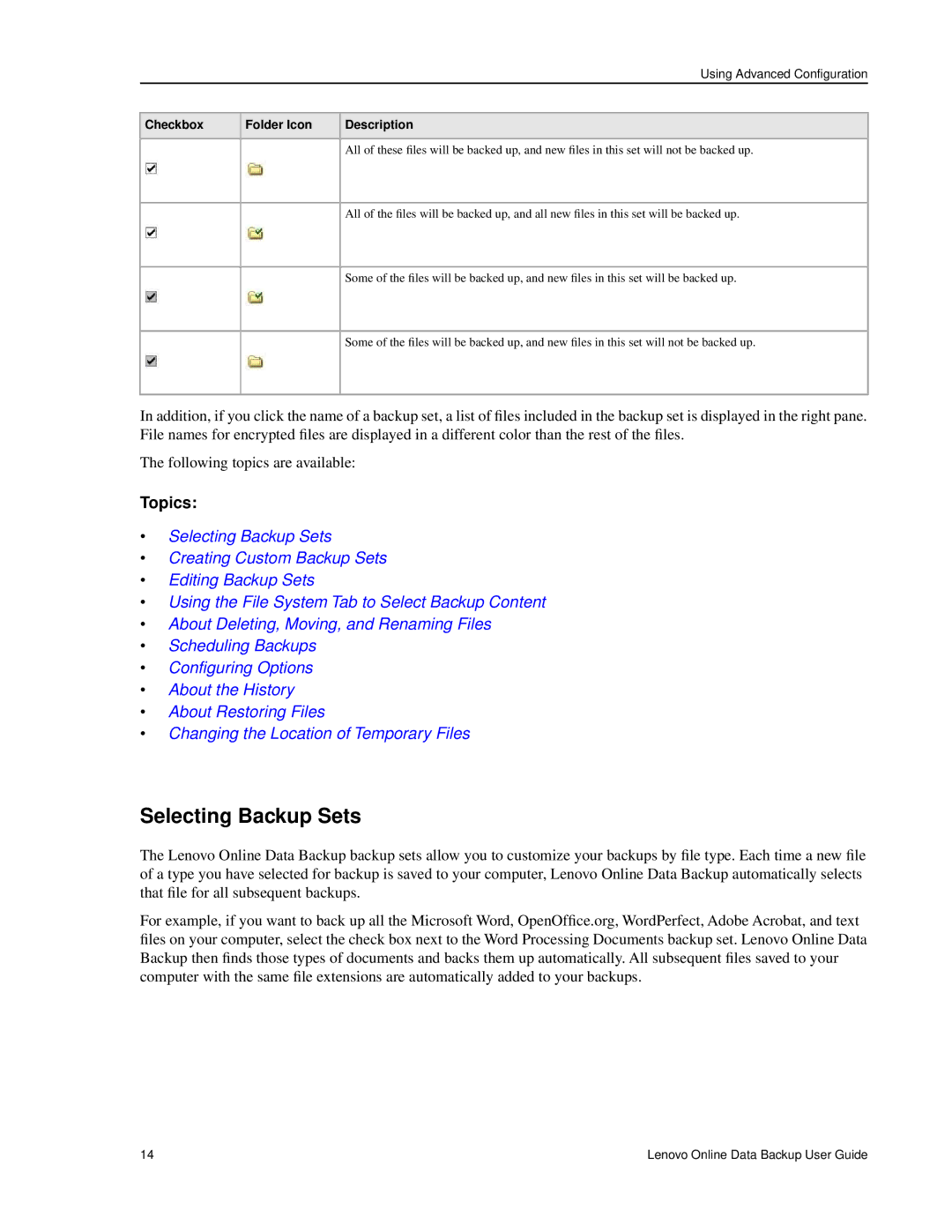 Lenovo 1.8.14 manual Using Advanced Configuration 