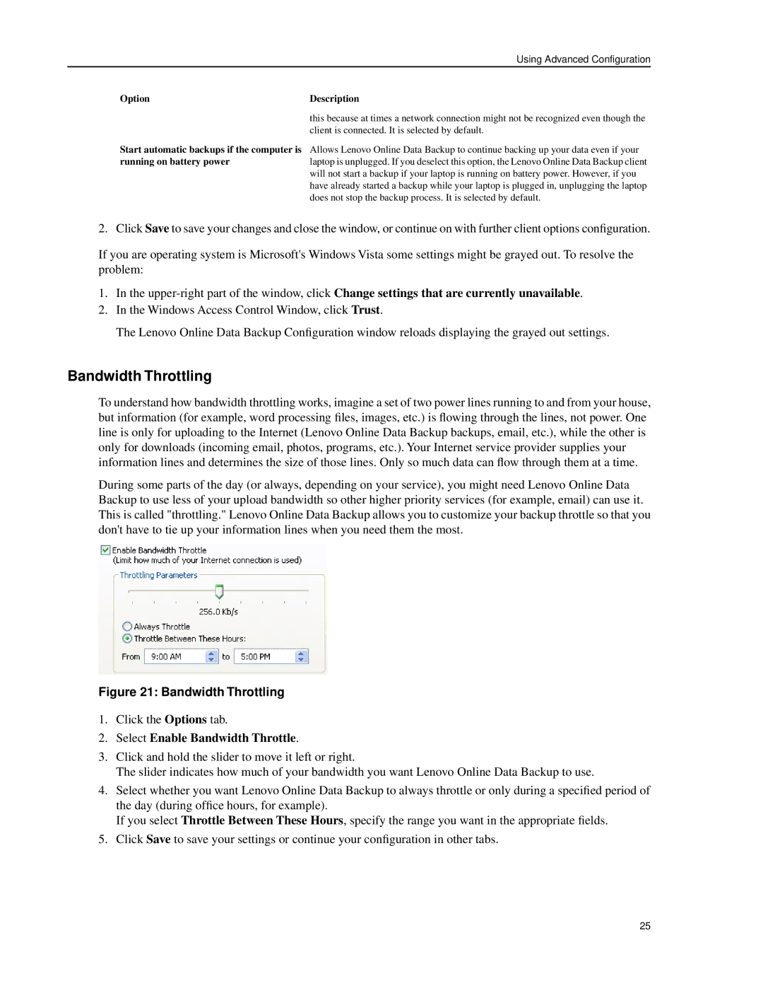 Lenovo 1.8.14 manual Bandwidth Throttling, Select Enable Bandwidth Throttle 