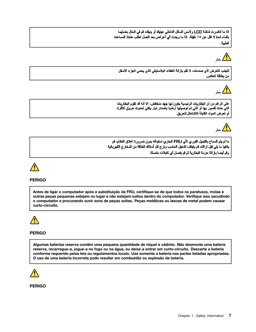 Lenovo 183822U, 183825U manual Perigo 