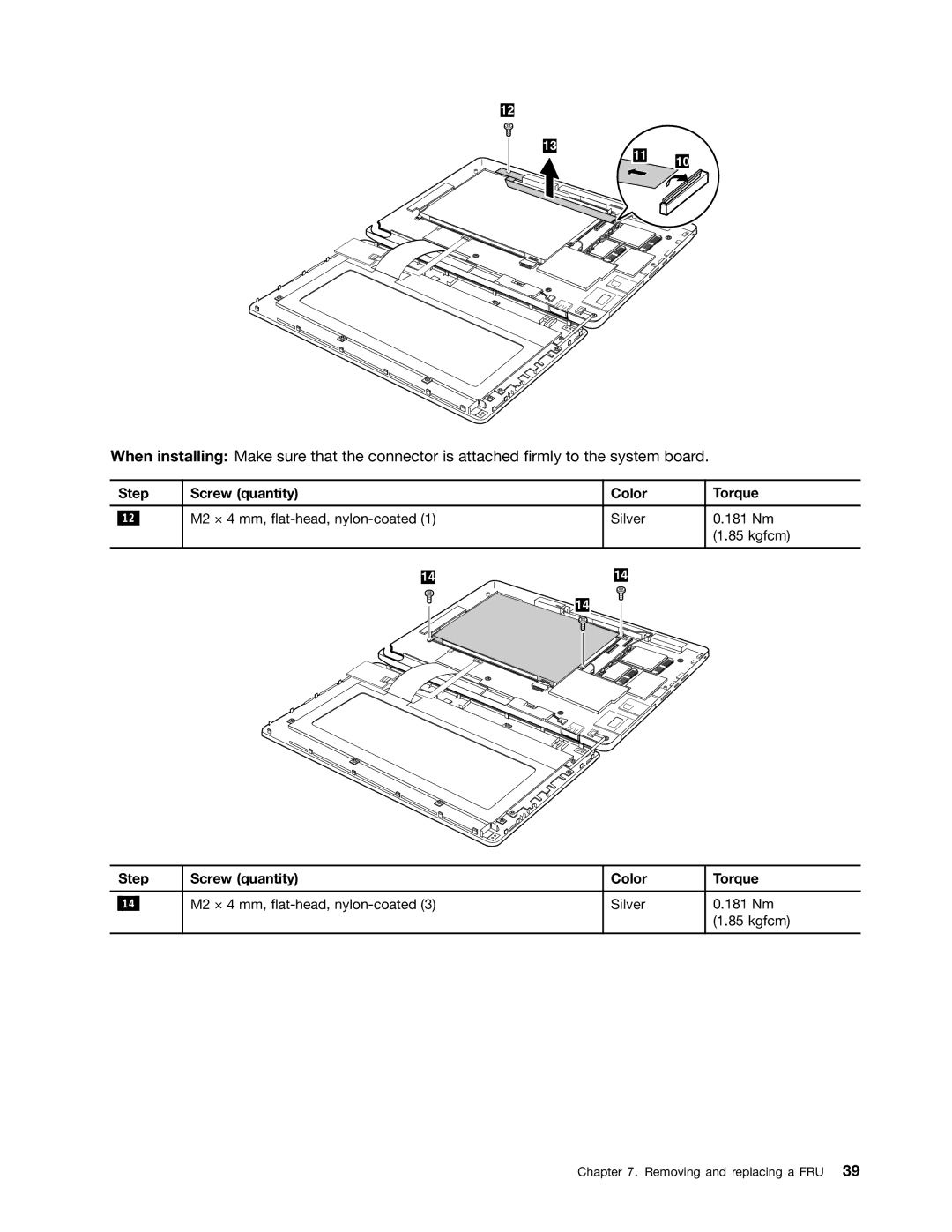 Lenovo 183822U, 183825U manual Step Screw quantity Color Torque 