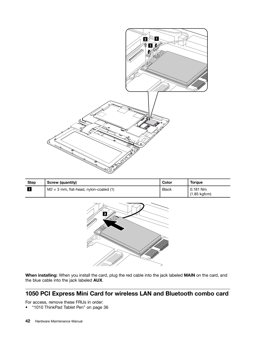 Lenovo 183825U, 183822U manual M2 × 3 mm, flat-head, nylon-coated Black 181 Nm 