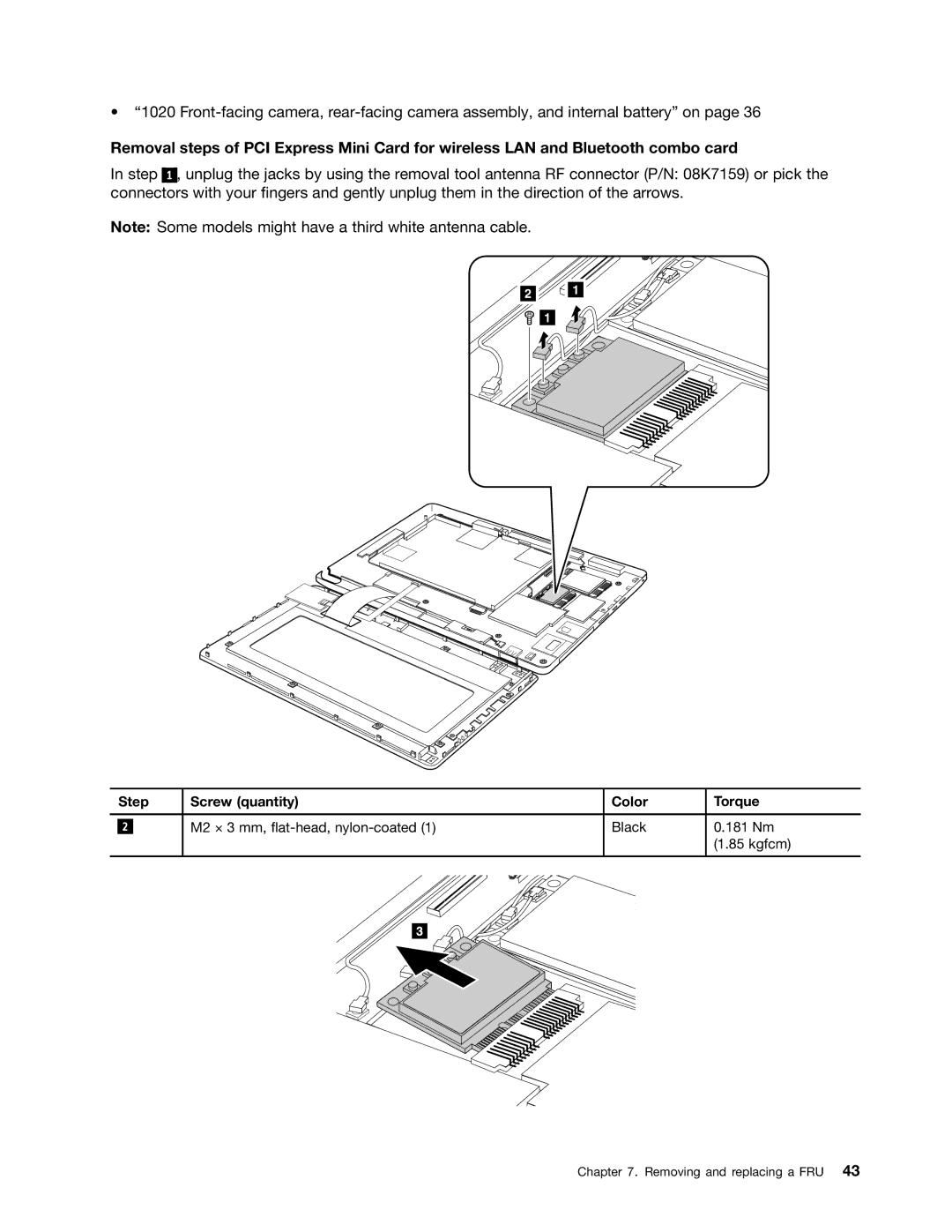 Lenovo 183822U, 183825U manual Step Screw quantity Color Torque 