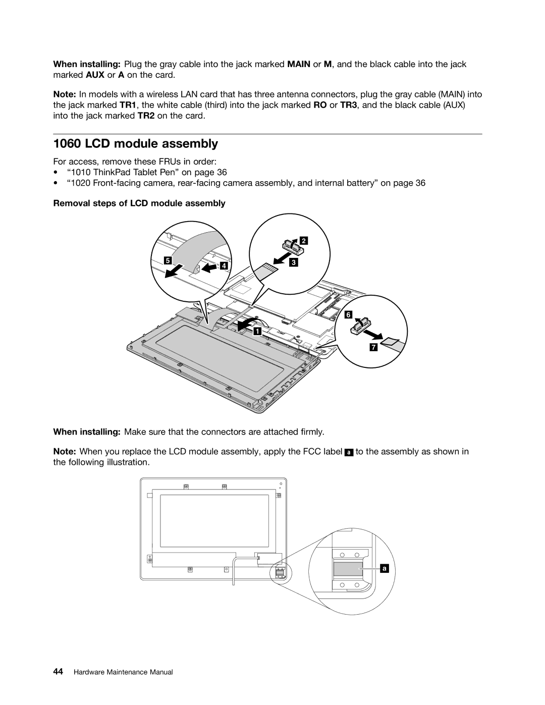 Lenovo 183825U, 183822U manual Removal steps of LCD module assembly 