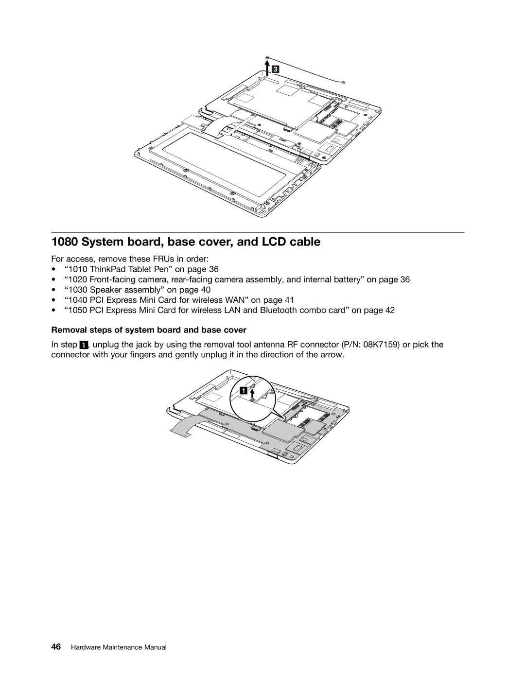 Lenovo 183825U, 183822U manual System board, base cover, and LCD cable, Removal steps of system board and base cover 