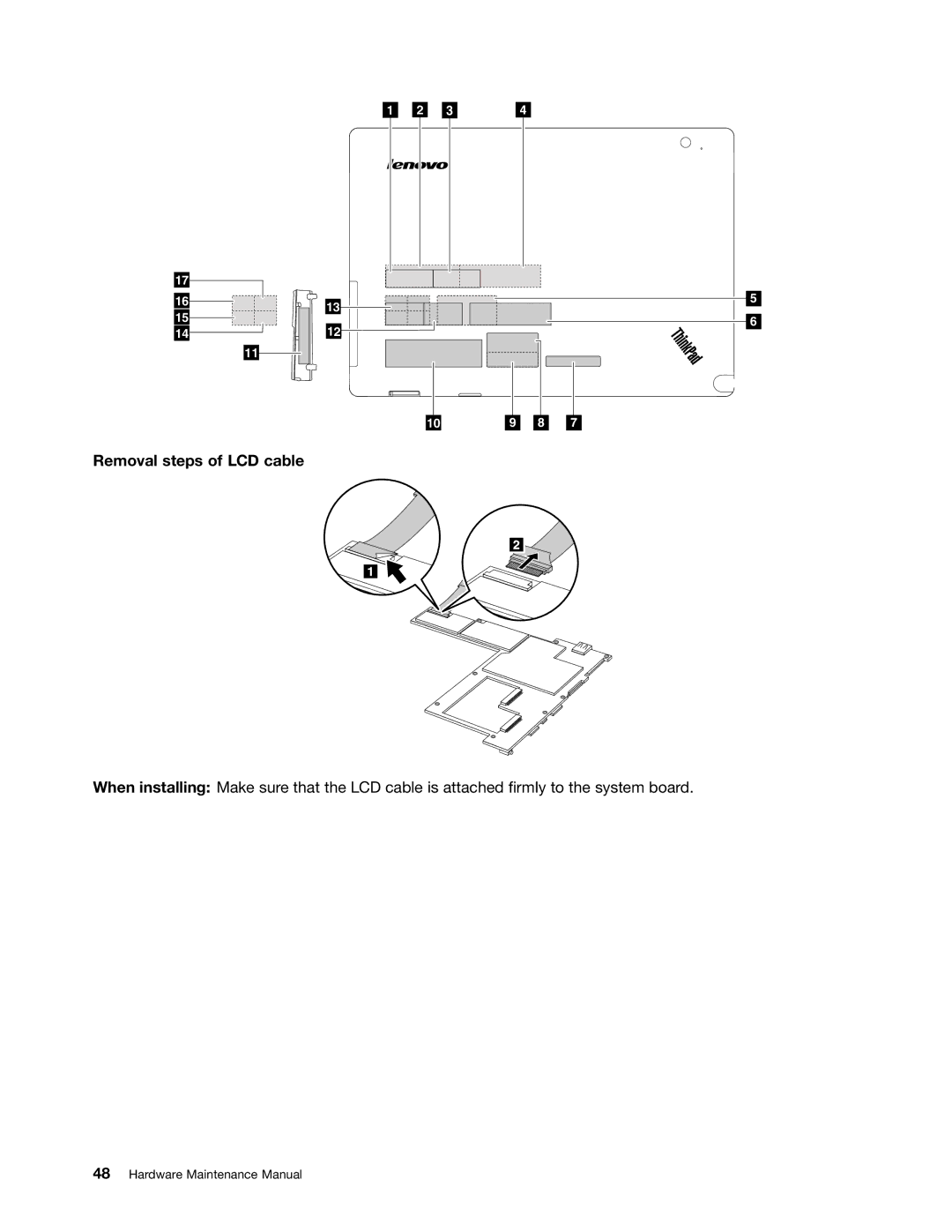 Lenovo 183825U, 183822U manual Removal steps of LCD cable 