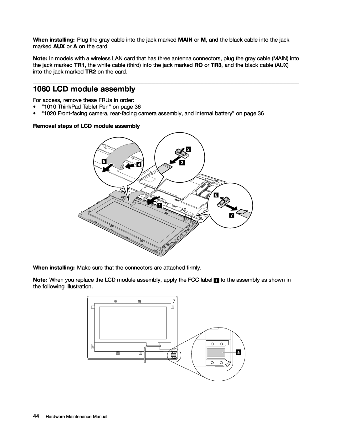 Lenovo 183825U, 183822U manual Removal steps of LCD module assembly 